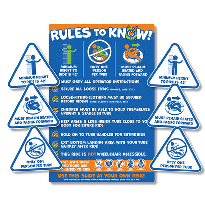 Rules panels for tube slide attractions