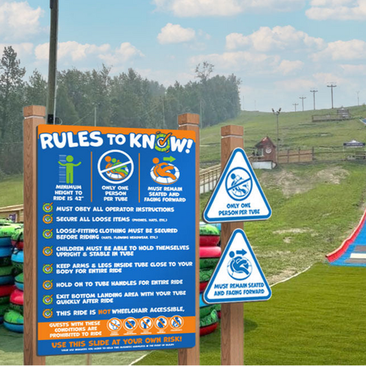 Rules panels for tube slide attractions